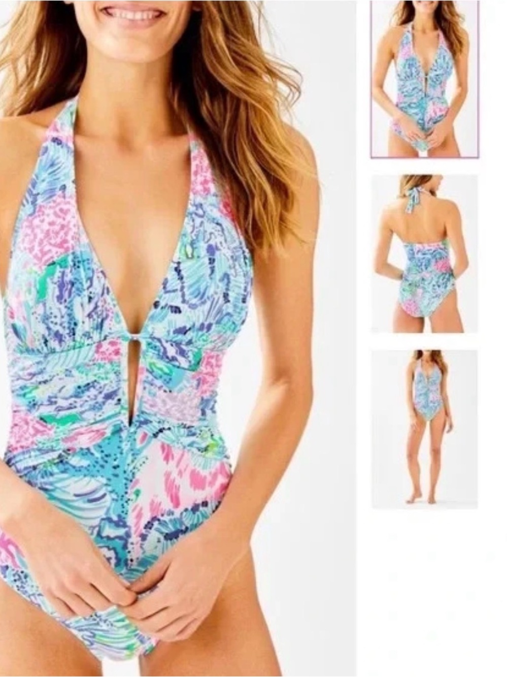 Lilly Pulitzer Aqua Multi Halter One-Piece Swimsuit